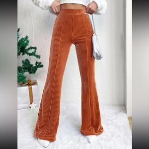 Velour ribbed flare pants